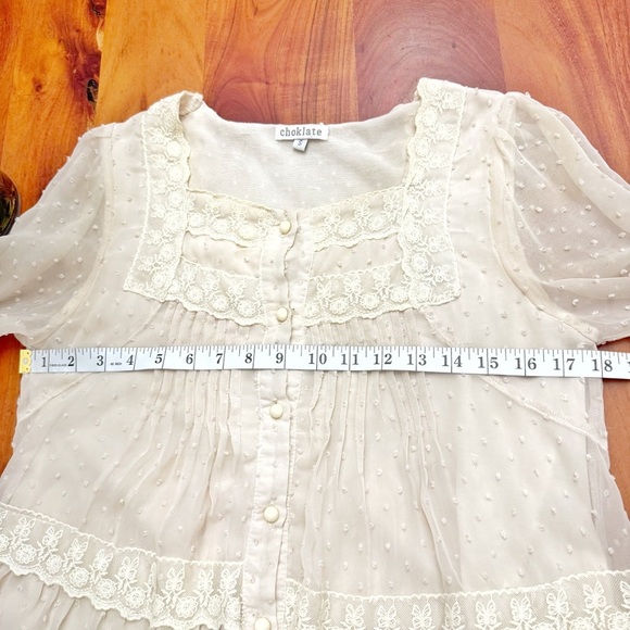 Vintage Romantic Boho Cottagecore Lace Collar Cream White Button Down  Blouse - Picture 8 of 15